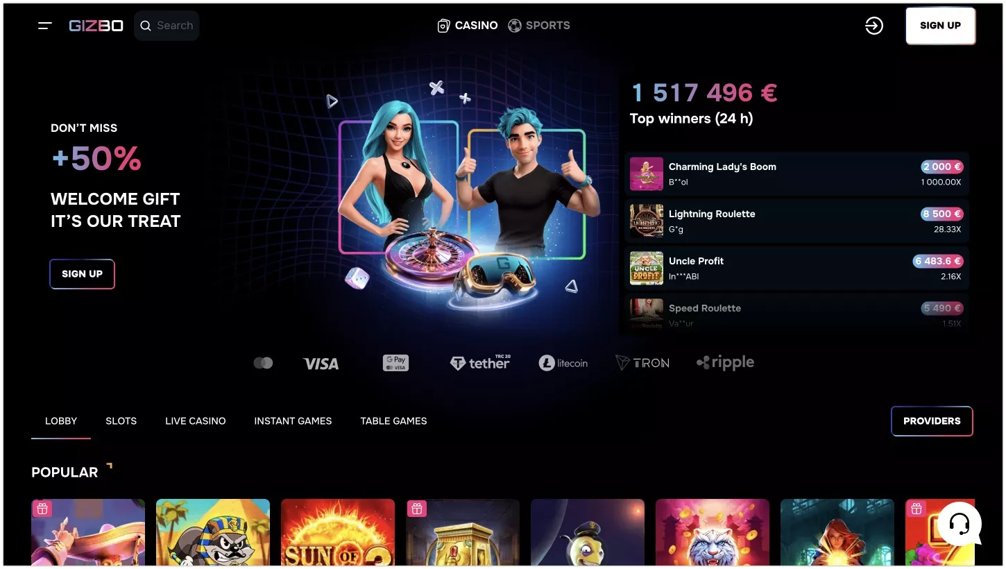 Gizbo Casino официален уебсайт